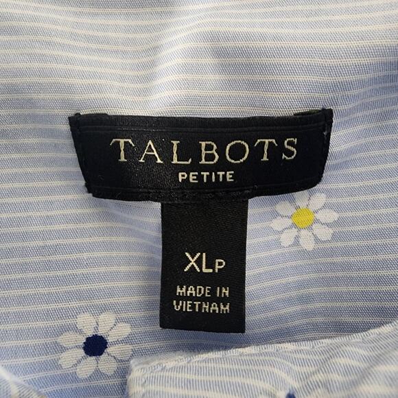 Talbots Shirt Floral Striped Button Down Sz XLP Blue Long Sleeve Preppy Coastal - Picture 7 of 8